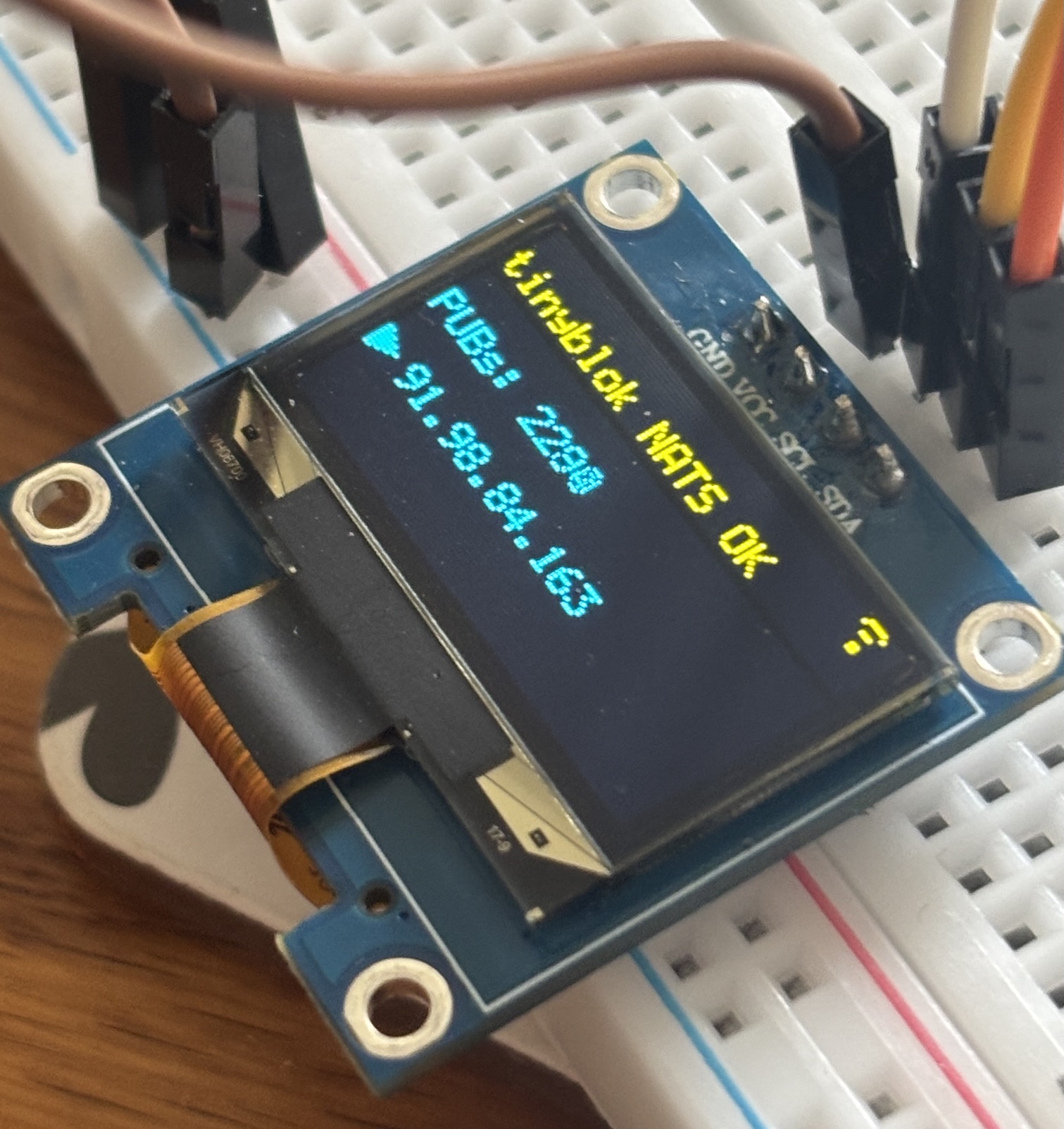 tinyblok on a breadboard